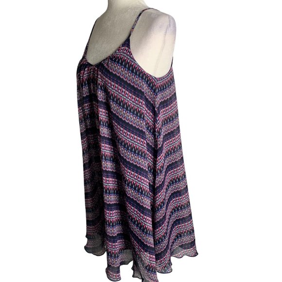 Express Sleeveless Mini Swing Dress S Blue Pink Striped Chiffon Lined NEW - Picture 3 of 6